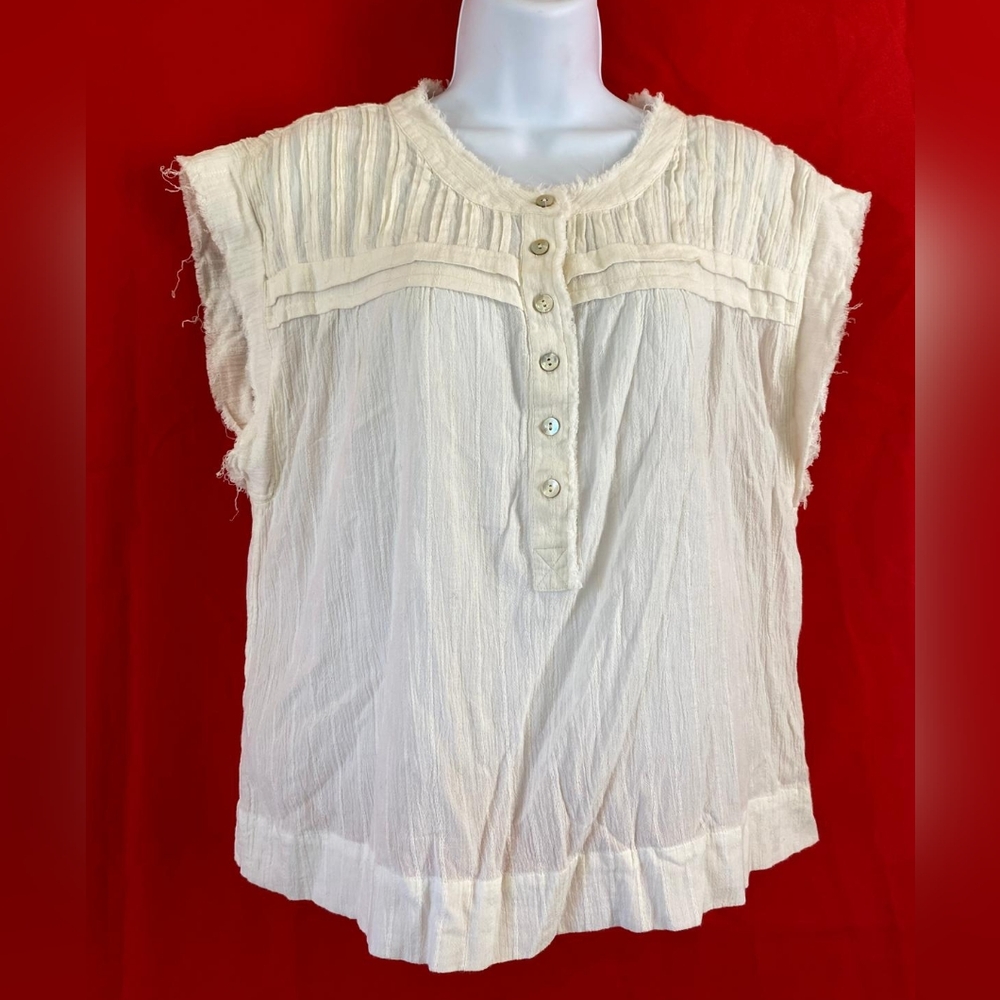 Faherty Ivory Textured Cap Sleeve Blouse - Picture 2 of 8
